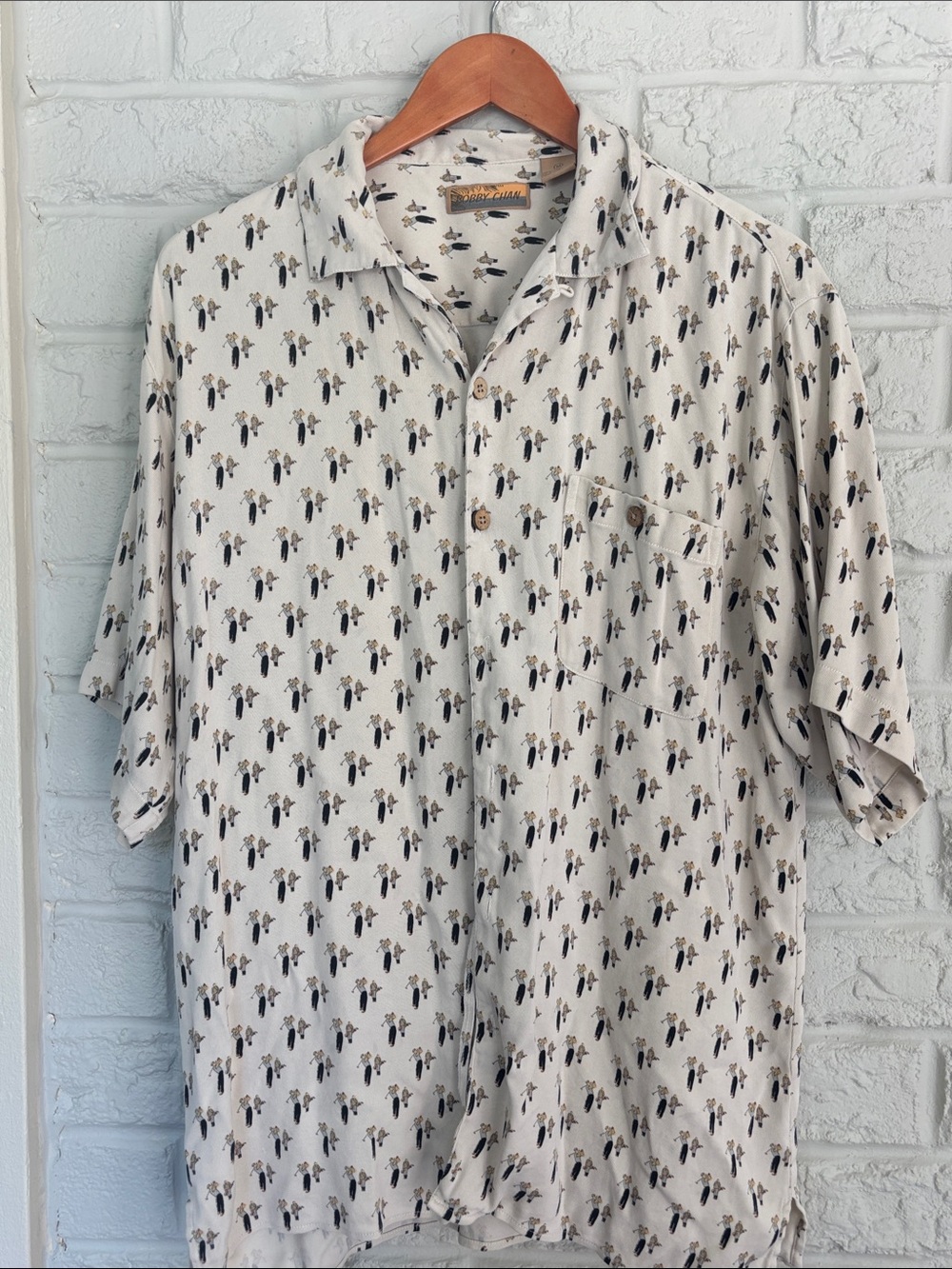 Bobby Chan Silk Golfer Design Casual Button Down Shirt